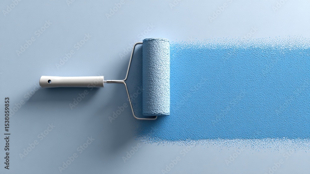 Obraz premium Paint Roller Applying Blue Paint on a Wall