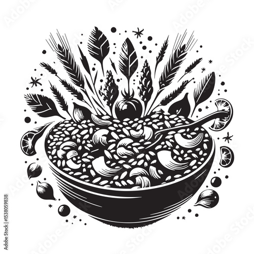 Black Risotto Primavera Silhouette Vector, High Quality Illustration on White Background