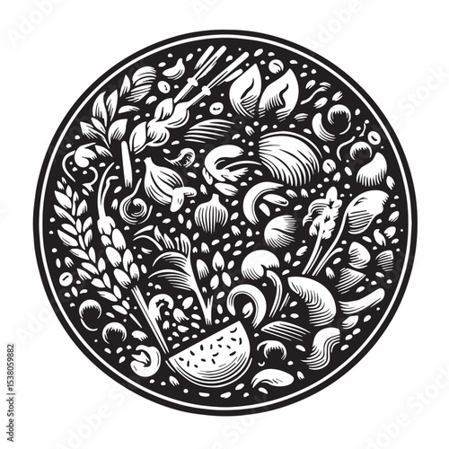 Black Risotto Primavera Silhouette Vector, High Quality Illustration on White Background