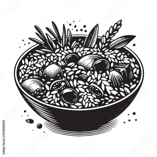 Black Risotto Primavera Silhouette Vector, High Quality Illustration on White Background