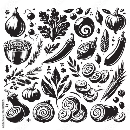 Black Risotto Primavera Silhouette Vector, High Quality Illustration on White Background