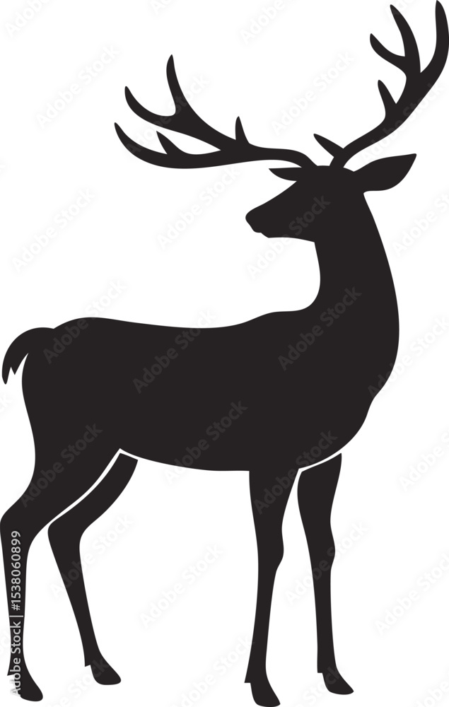 Obraz premium Black Silhouette of a Stag with Large Antlers Standing Profile View deer