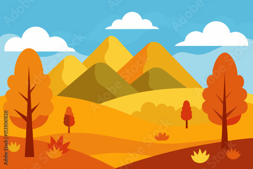 Autumn landscape with house and mountains