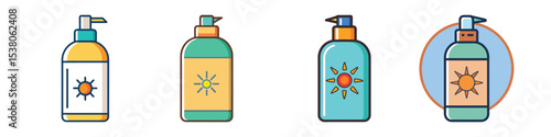 Sun Lotion Bottle Flat Style Skincare Vector Illustration