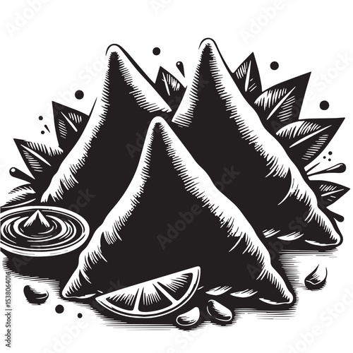 Black Samosas Silhouette Vector, High Quality Illustration on White Background