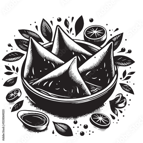 Black Samosas Silhouette Vector, High Quality Illustration on White Background