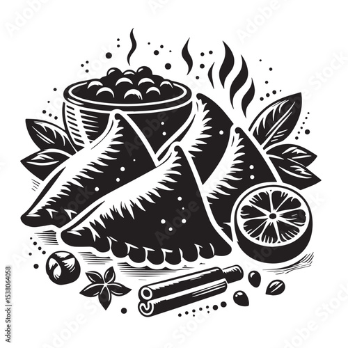 Black Samosas Silhouette Vector, High Quality Illustration on White Background