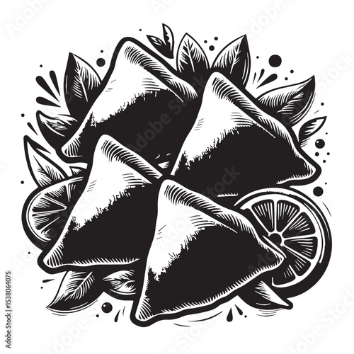 Black Samosas Silhouette Vector, High Quality Illustration on White Background
