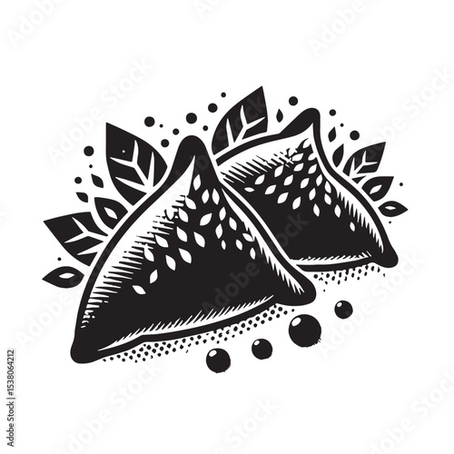 Black Samosas Silhouette Vector, High Quality Illustration on White Background