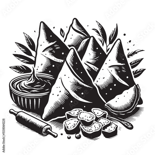 Black Samosas Silhouette Vector, High Quality Illustration on White Background