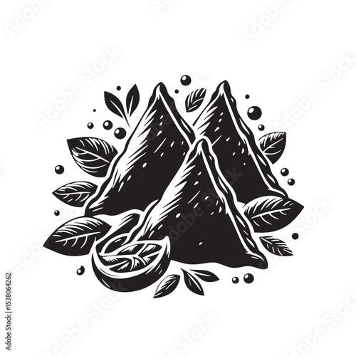 Black Samosas Silhouette Vector, High Quality Illustration on White Background
