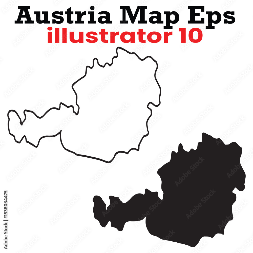 Obraz premium austria map eps vector illustration in outline and filled silhouette versions, suitable for cartography and graphic design