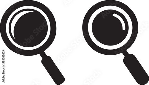Set of Two Black Magnifying Glass Icons for Search and Exploration Graphics
