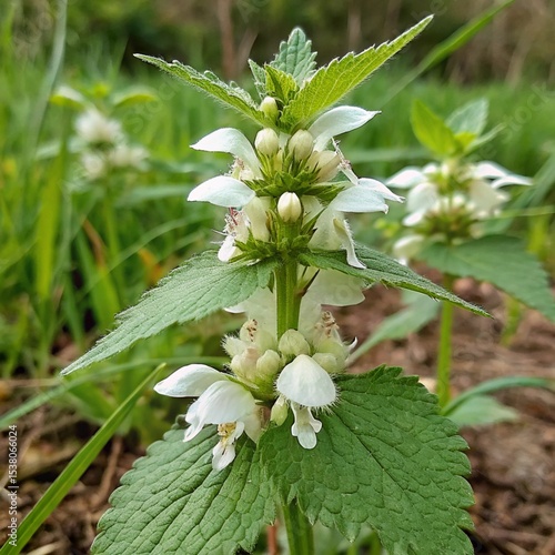 flowering white dead nettle plant.
