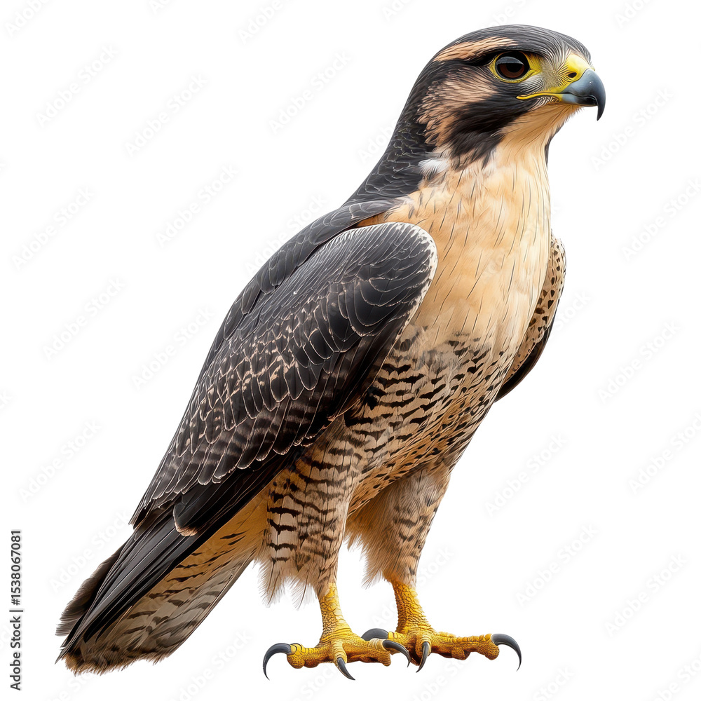 Side view of a falcon bird isolated on transparent background Side view of a falcon bird isolated on transparent background