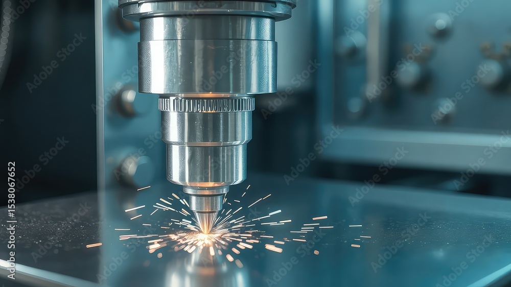 Automated industrial equipment precision cutting process with bright sparks showing the technology at work Automated industrial equipment precision cutting process with bright sparks showing the technology at work
