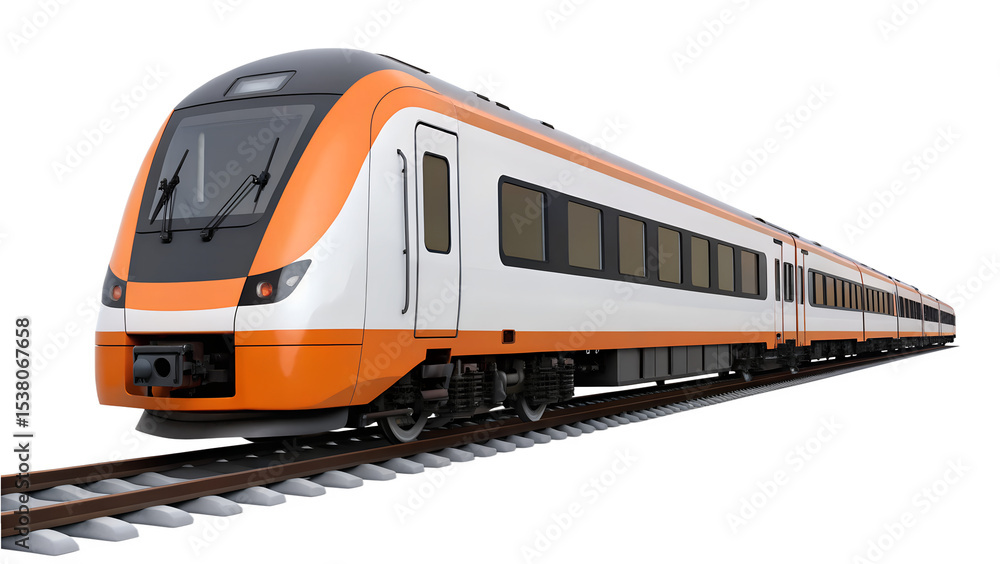 Naklejka premium Orange and white train on tracks isolated on transparent background