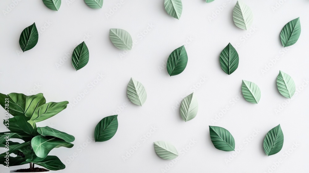 Geometric leaf patterns on a white wall for elegant and creative home decor inspiration Geometric leaf patterns on a white wall for elegant and creative home decor inspiration
