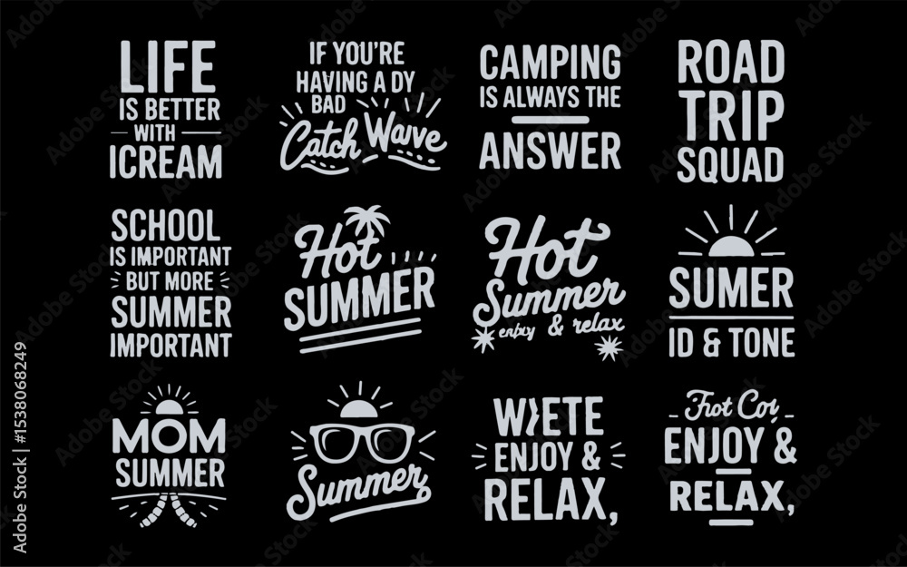 Fototapeta premium Summer Quotes Typography Ice Cream Camping Road Trip