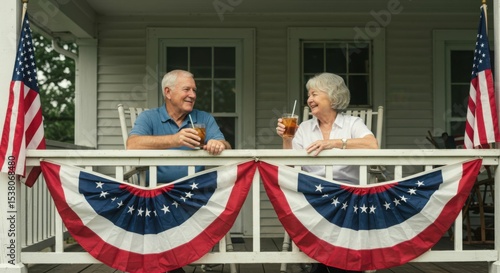 Celebrating Independence Day: A Senior Couple on Their Porch