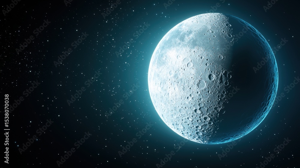 Obraz premium Blue moon with a detailed surface texture, highlighting its craters and cosmic beauty.