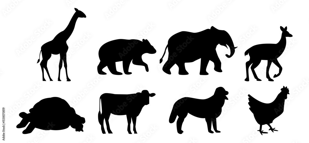 Obraz premium A black silhouette of a wild animal, isolated on a white background. Ideal for icons, logos, or design elements.