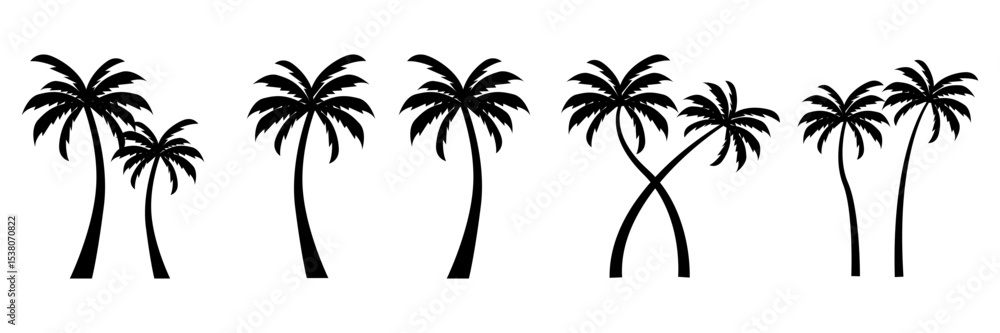 Naklejka premium Set of palm tree silhouette vector illustration