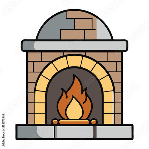 Fireplace with burning firewood vector