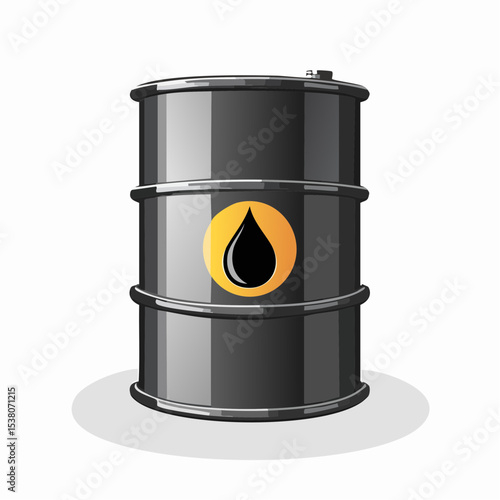 Crude Oil Barrel: A symbol of the energy industry, a detailed illustration of a black barrel with a prominent oil drop emblem, set against a neutral background.