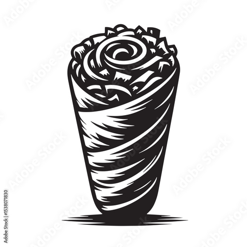 Black Shawarma Silhouette Vector, High Quality Illustration on White Background