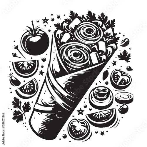 Black Shawarma Silhouette Vector, High Quality Illustration on White Background