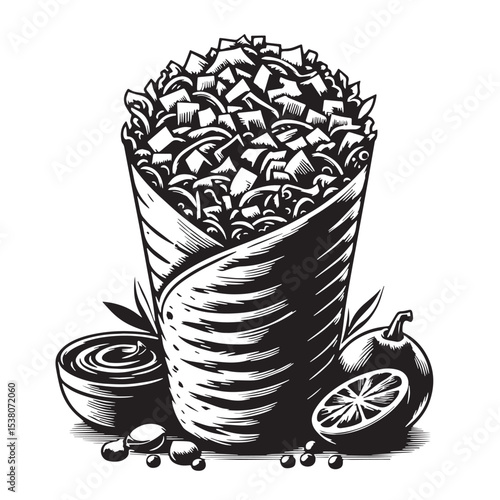 Black Shawarma Silhouette Vector, High Quality Illustration on White Background