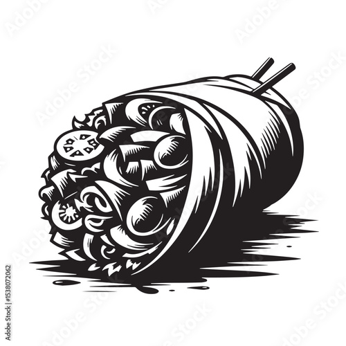 Black Shawarma Silhouette Vector, High Quality Illustration on White Background