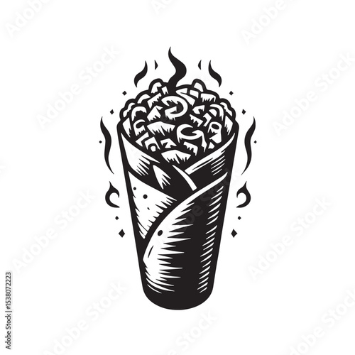 Black Shawarma Silhouette Vector, High Quality Illustration on White Background