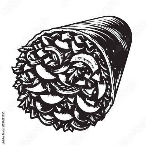 Black Shawarma Silhouette Vector, High Quality Illustration on White Background