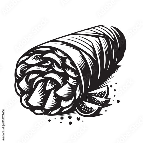 Black Shawarma Silhouette Vector, High Quality Illustration on White Background