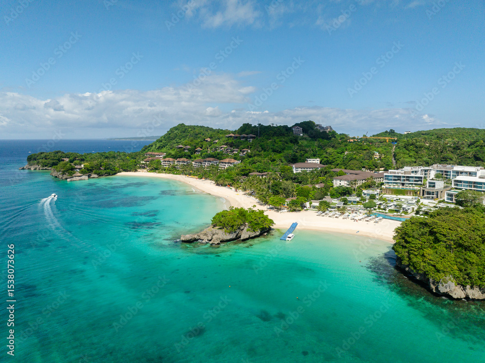 Beach resorts with beautiful white sands and clear turquoise sea water. Punta Bunga in Boracay, Philippines. Beach resorts with beautiful white sands and clear turquoise sea water. Punta Bunga in Boracay, Philippines.