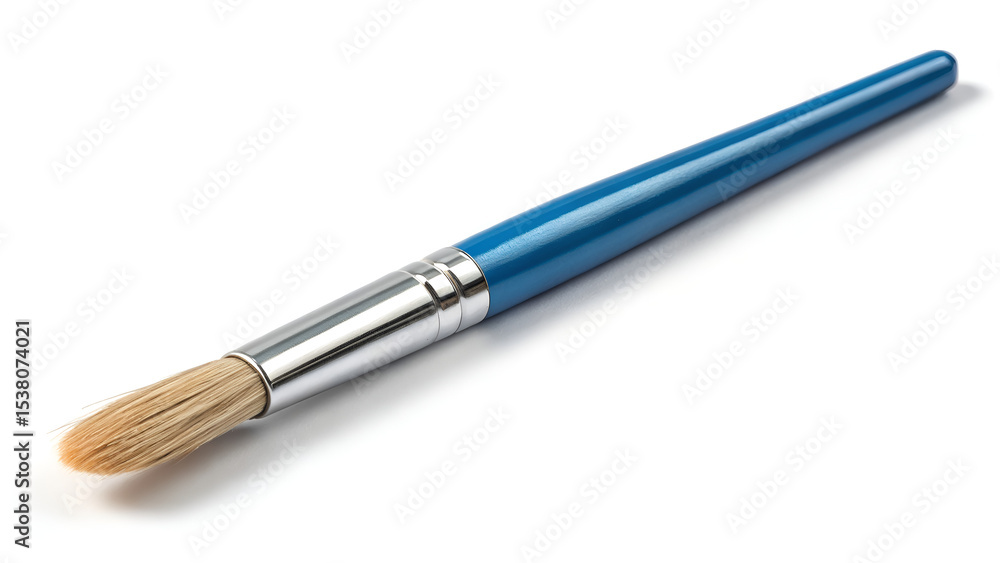 Blue Handled Paint Brush Lying Diagonally on White Surface Background – Art Supplies Mockup with Soft Shadow Blue Handled Paint Brush Lying Diagonally on White Surface Background – Art Supplies Mockup with Soft Shadow