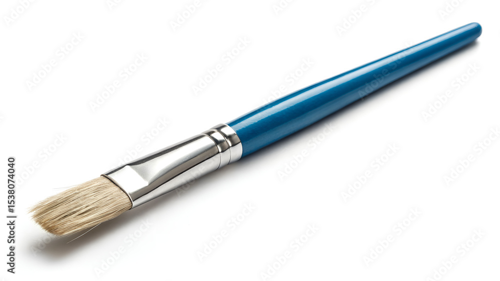 Blue Handled Paint Brush Lying Diagonally on White Surface Background – Art Supplies Mockup with Soft Shadow Blue Handled Paint Brush Lying Diagonally on White Surface Background – Art Supplies Mockup with Soft Shadow