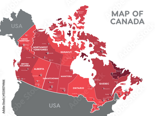 Canada Political Map Vector with Labels