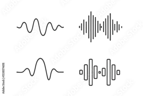 Various sound wave patterns illustrating different audio frequencies and formats in a minimalist design style