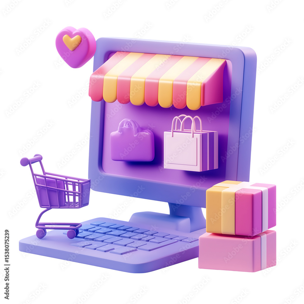 Fototapeta premium Purple Ecommerce Computer Icon isolated on a transparent background