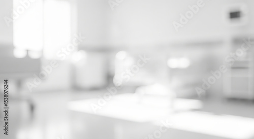 Blurred abstract background of a bright white room interior with furniture.