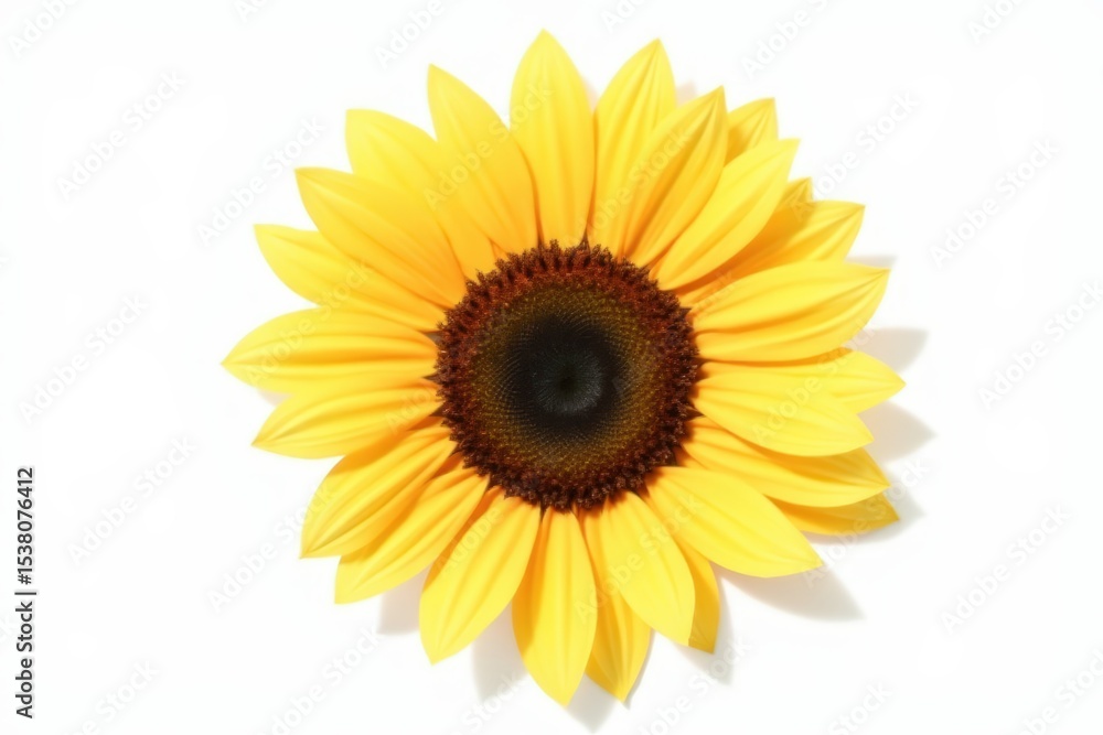 Fototapeta premium Sunflower flower head photography isolated on white background. Single object clipping path original shadow. Summer garden. Design element. Top view, flat lay