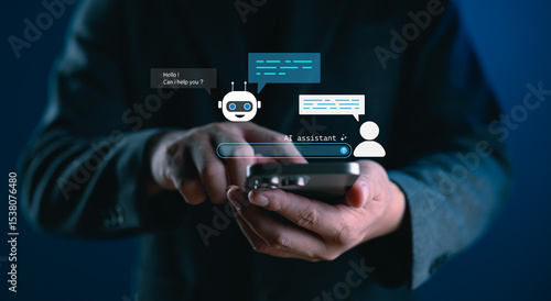 Obraz na plátně AI assistant chatbot concept showing smart virtual assistant responding to user via smartphone