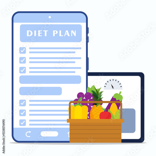 Diet plan with healthy foods. featuring fruits and vegetables. improving health and nutrition.