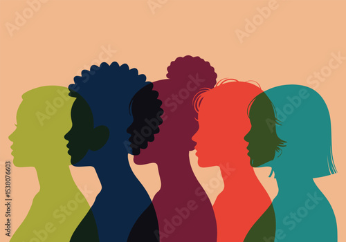 A vibrant collection of diverse female silhouettes ideal for branding projects promoting inclusivity empowerment and female leadership showcasing strong women in profile views