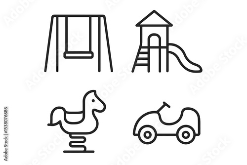 Fun toys and play equipment for children at a city playground on a sunny day