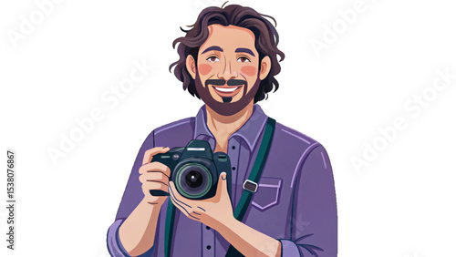 Photographer holding a camera with professional confidence, representing passion, creativity, modern photography gear, and visual storytelling expertise