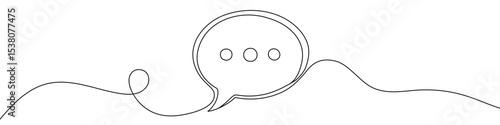 Black speech bubble with three dots in one line art style. Speech bubble drawing with editable stroke on white background. Vector illustration.